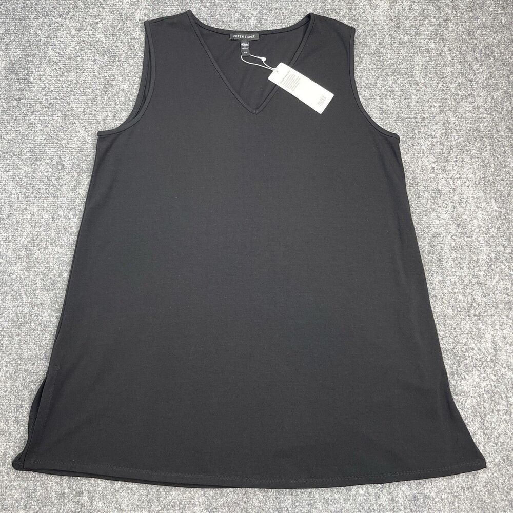 Eileen Fisher Tunic Top Sz Medium Sleeveless Stretch Tencel V Neck NEW W Tags